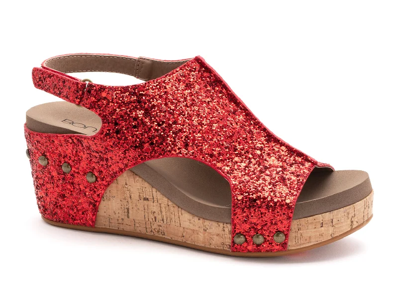 Corkys Carley Red Glitter Wedge