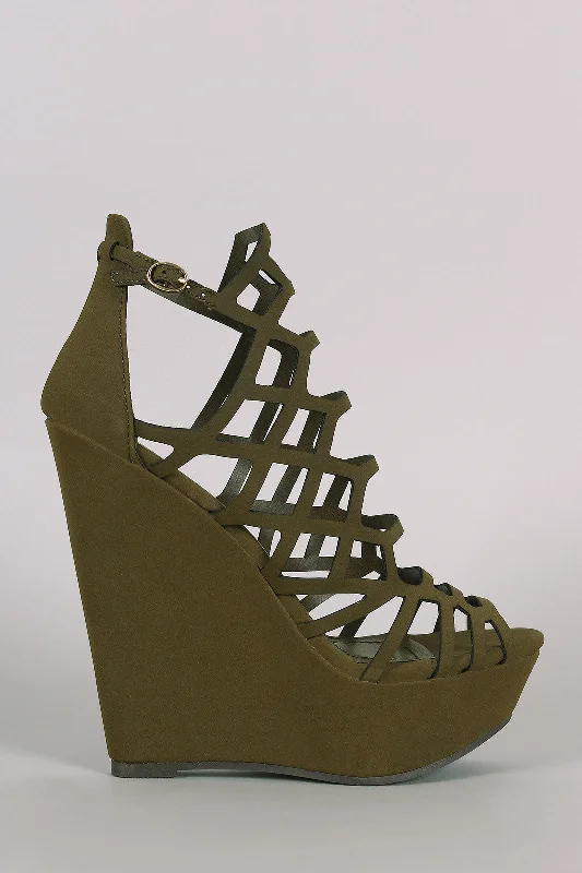 Breckelle Nubuck Caged Platform Wedge