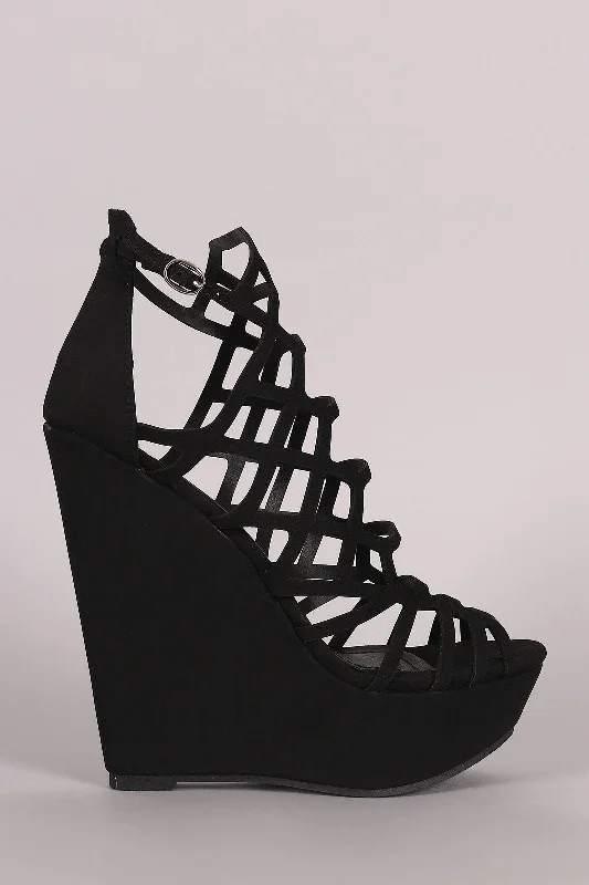 Breckelle Nubuck Caged Platform Wedge