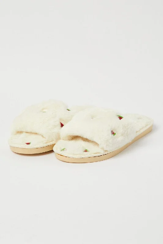 White Faux Fur Slippers