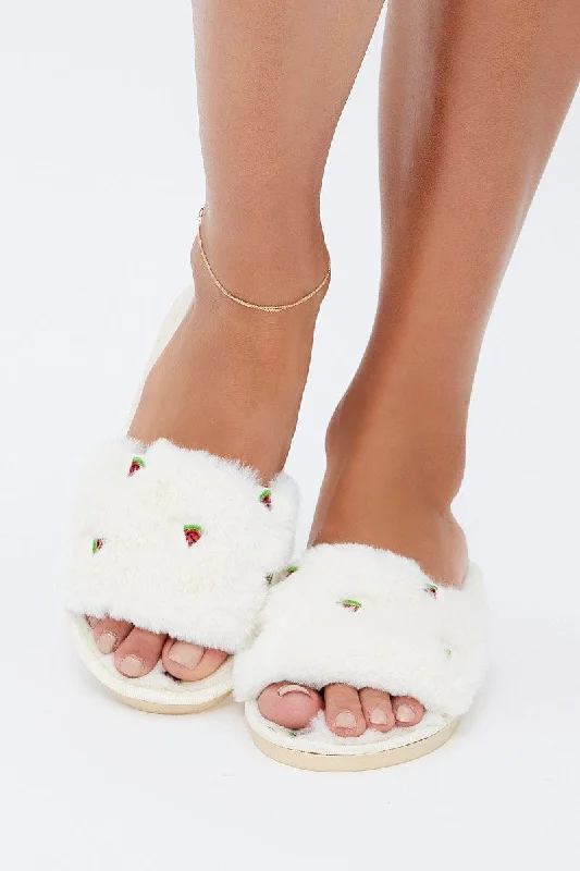 White Faux Fur Slippers