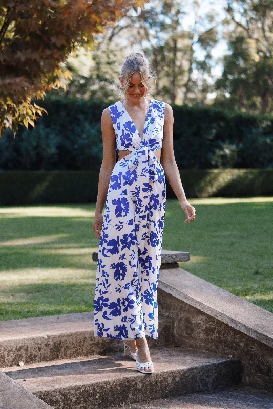 Lulu Wrap Front Jumpsuit - Blue Floral