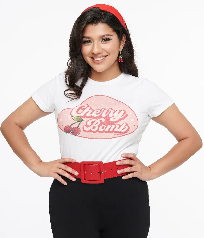 1950s White & Red Cherry Bomb Fitted Graphic Tee