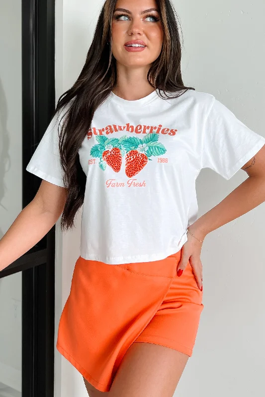 "Farm Fresh Strawberries" Graphic Crop Tee (White)