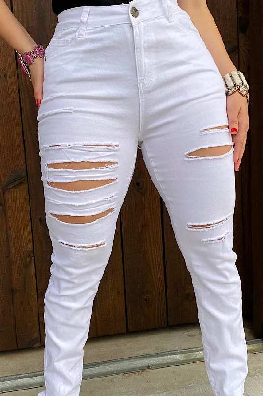 J513 White distressed women skinny jeans IS12