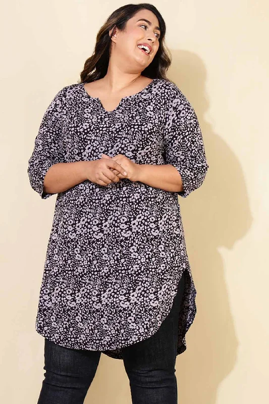 Plus Size Black Purple Printed Tunic