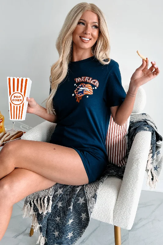 Retro "Merica" Graphic T-Shirt (Navy) - Print On Demand