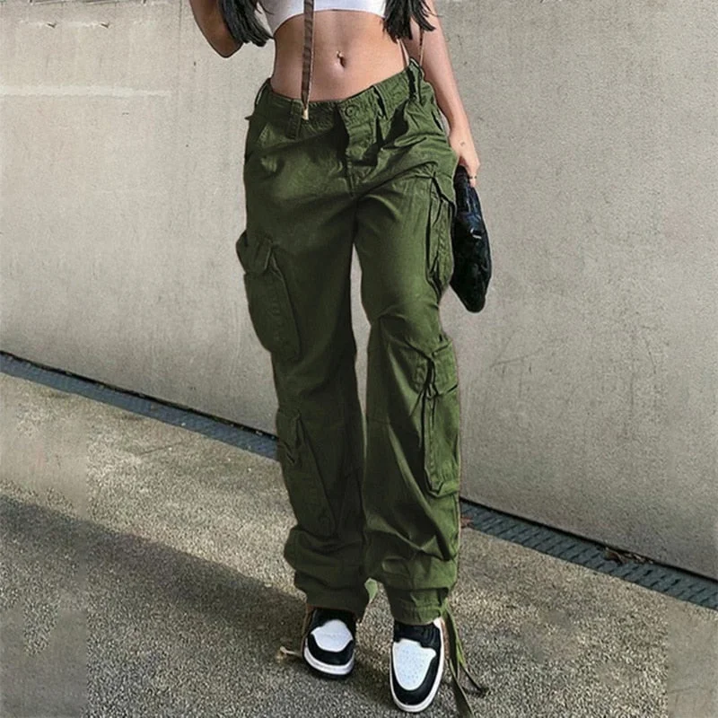 Amy Fashion - Streetwear Pockets Wide Leg High Waist Straight  Trousers