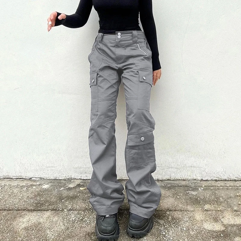 Amy Fashion - Gray Casual Stitched Pocket Cargo Pants