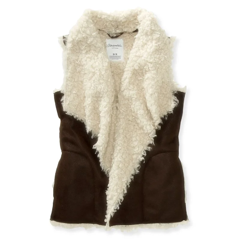 Aeropostale Womens Open Front Sherpa Vest