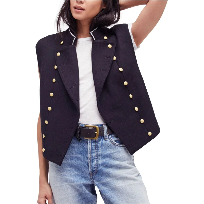 Free People Womens Embellished Outerwear Vest, Blue, X-Small