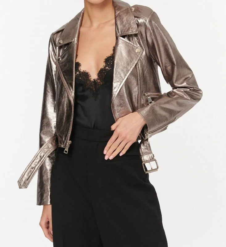 Kali Lamb Leather Jacket In Metallic Fog