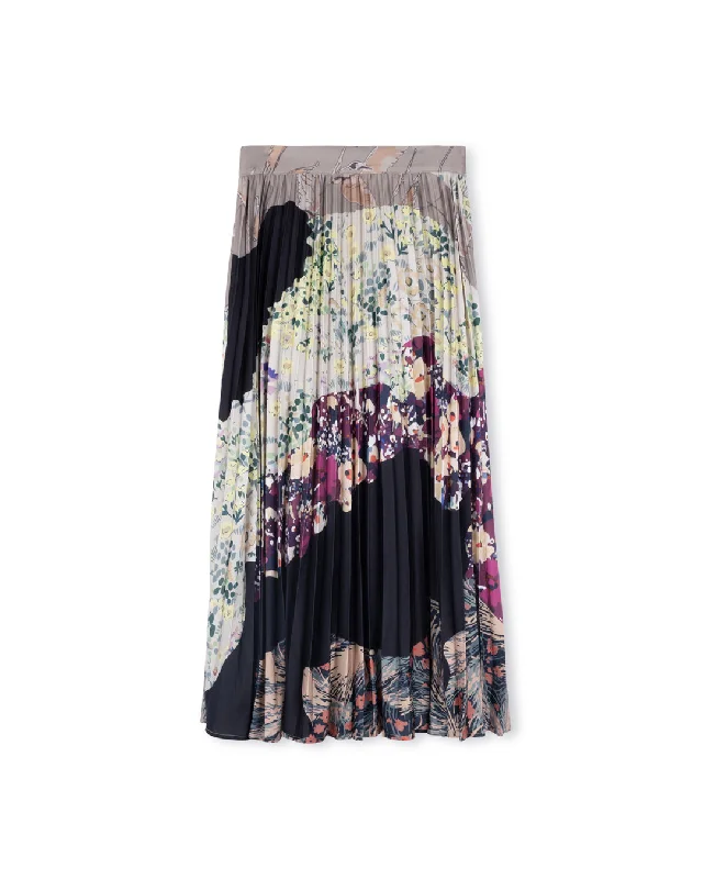 Multi Printed Pleated Maxi Skirt