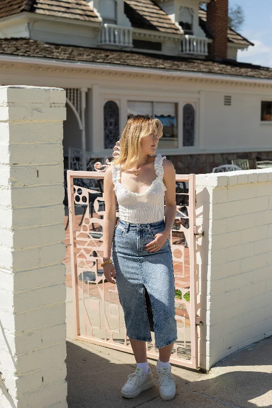 Stop Talking Denim Midi Skirt