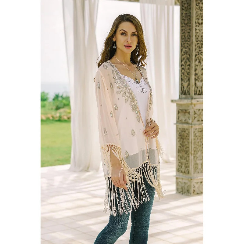 Novica Handmade Bohemian Blush Beaded Crepe Jacket