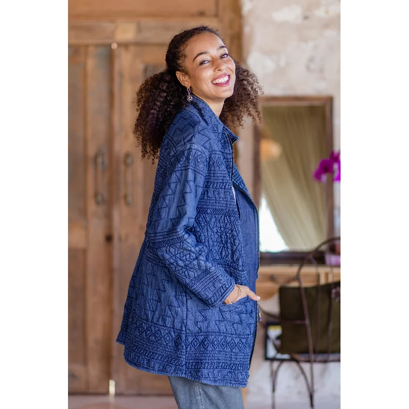 Novica Handmade Chandi Anorak Embroidered Cotton Denim Coat