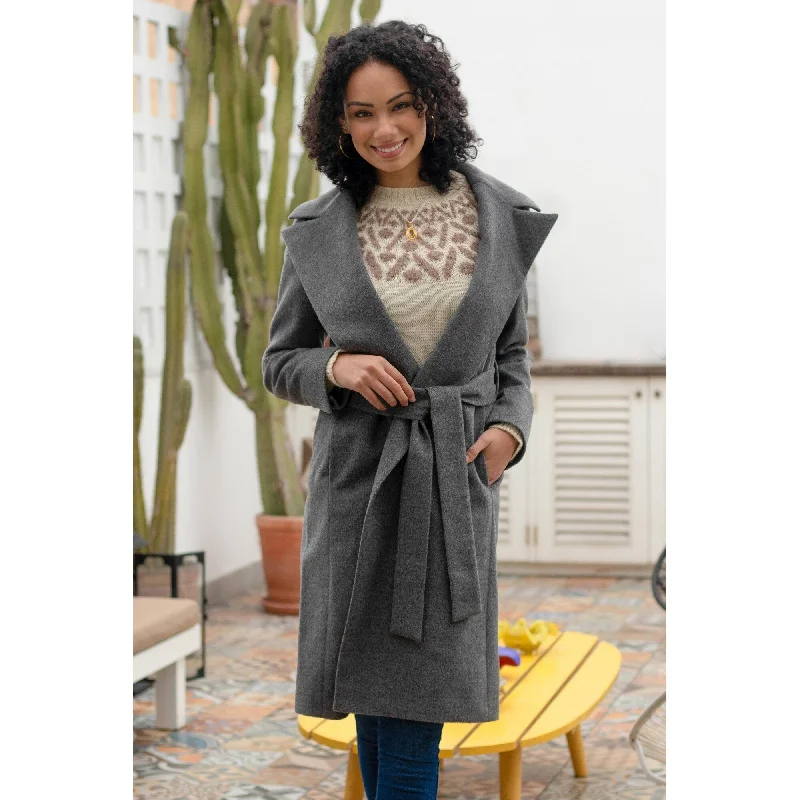 Novica Handmade Classically Chic In Grey Baby Blend Long Coat