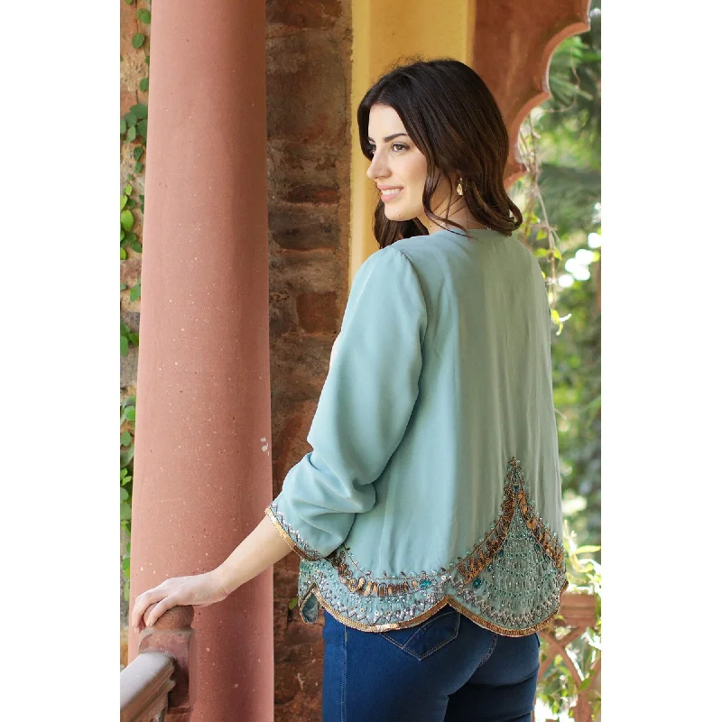 Novica Handmade Glitz And Glamour In Aqua Beaded Jacket