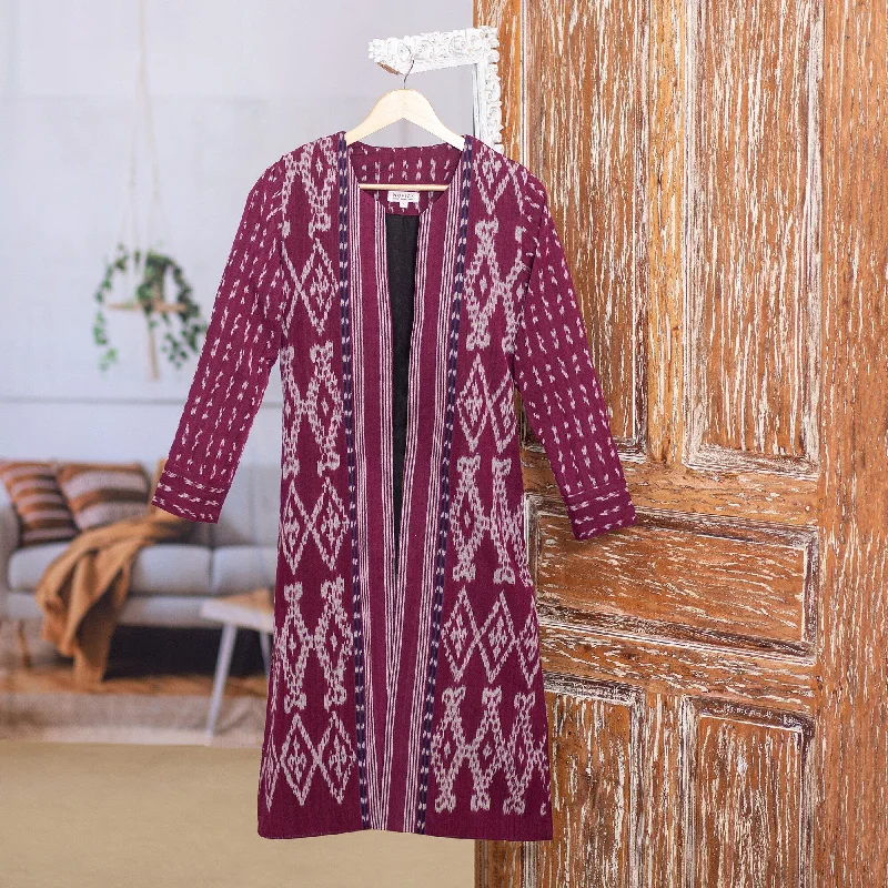 Novica Handmade Kartini Burgundy Ikat Cotton Jacket