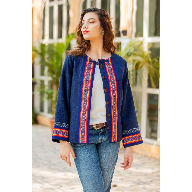 Novica Handmade Navy Heritage Cotton Blend Jacket