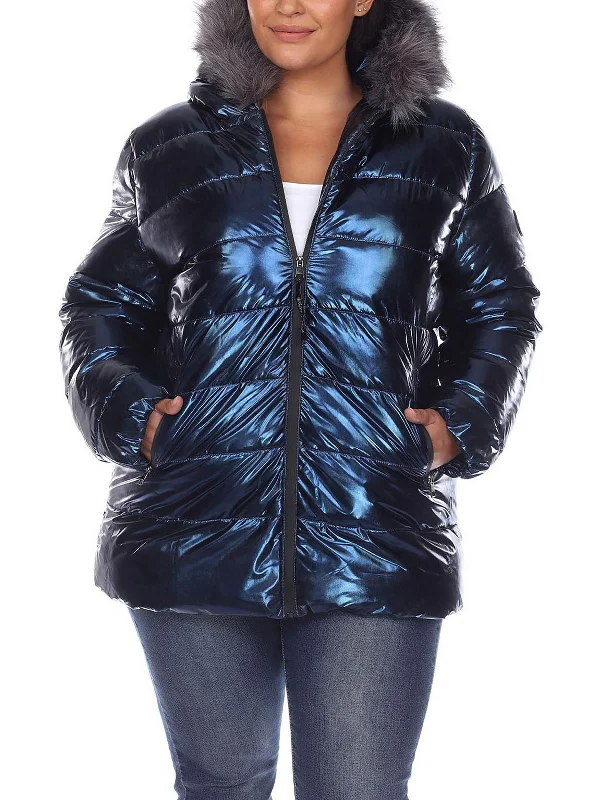 Plus Womens Metallic Cold Weather Puffer Jacket