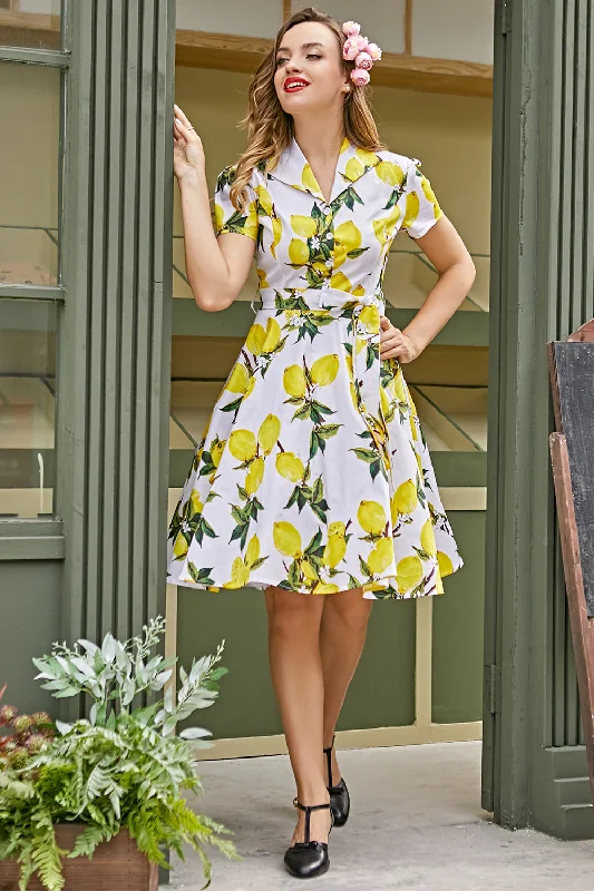 Vintage Lemon Print 1950s Swing Dress