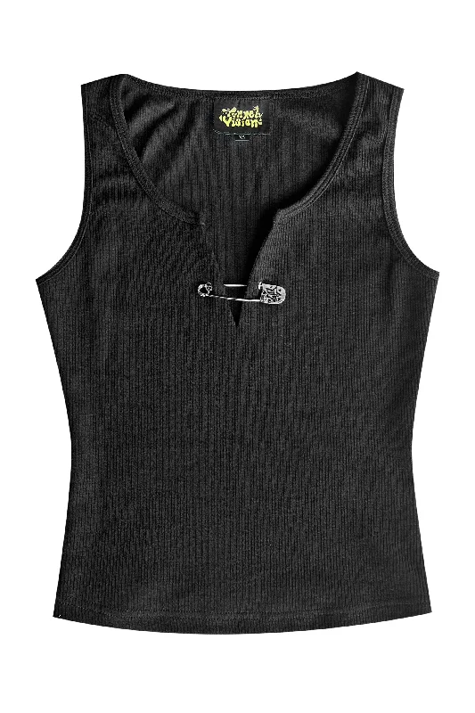 Edith Black Rib Knit Tank Top