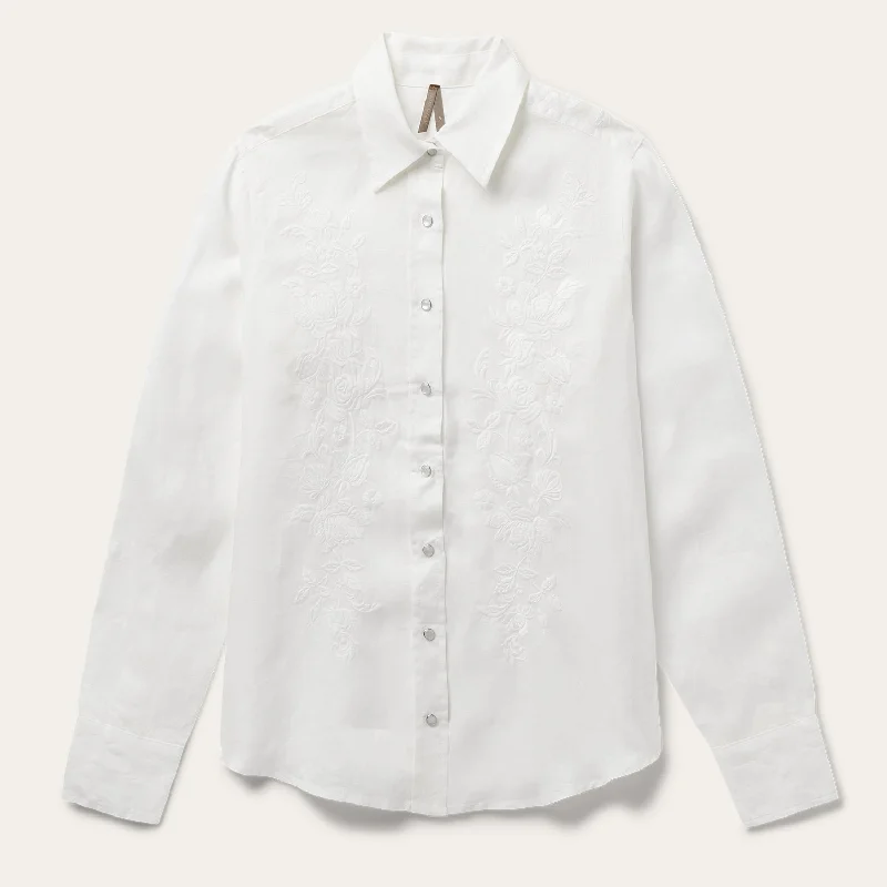 Floral Embroidered White Linen Shirt