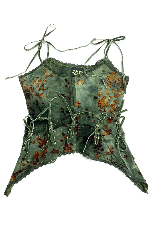 Gwendolyn Olive Floral Burnout Lace Tie-Up Camisole