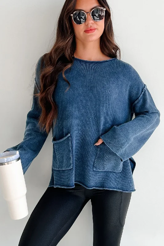 Humor Me Pocketed Sweater Top (Midnight Blue)