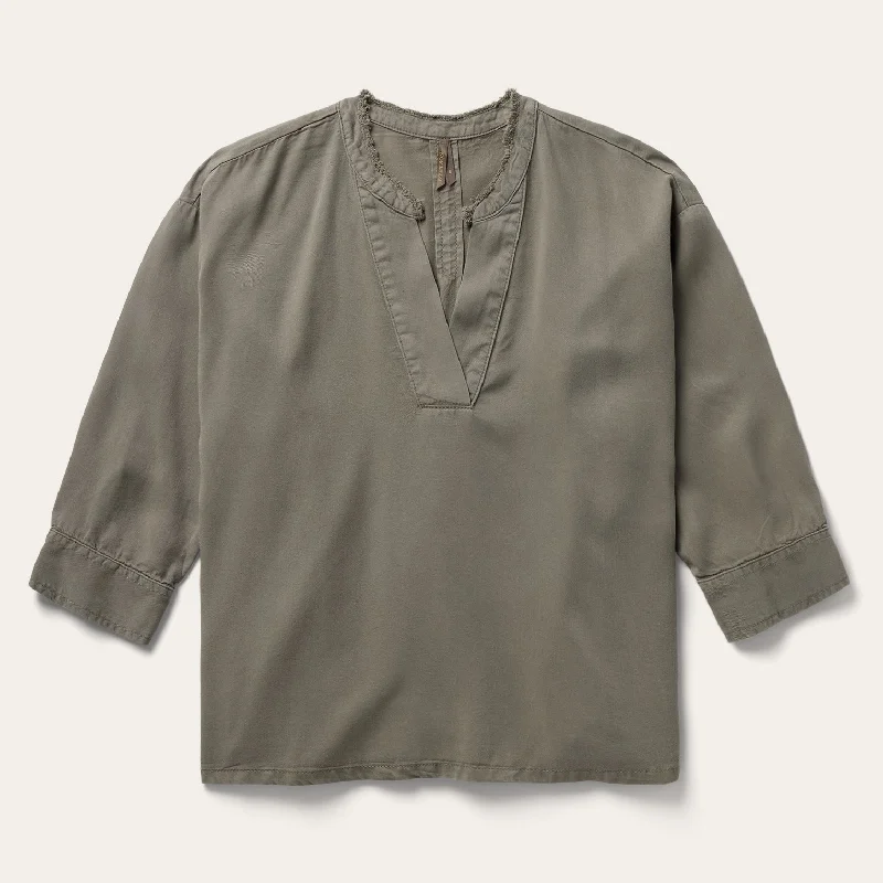 Olive Twill Peasant Blouse