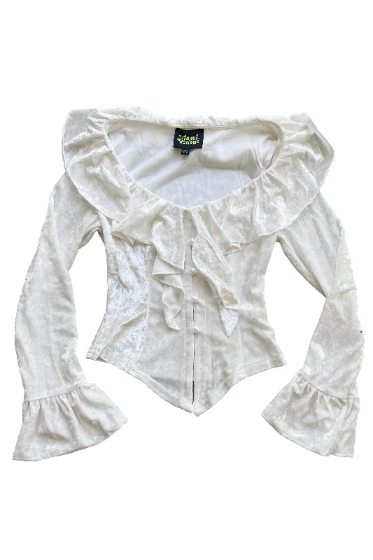 Vampy White Velvet Ruffle Blouse