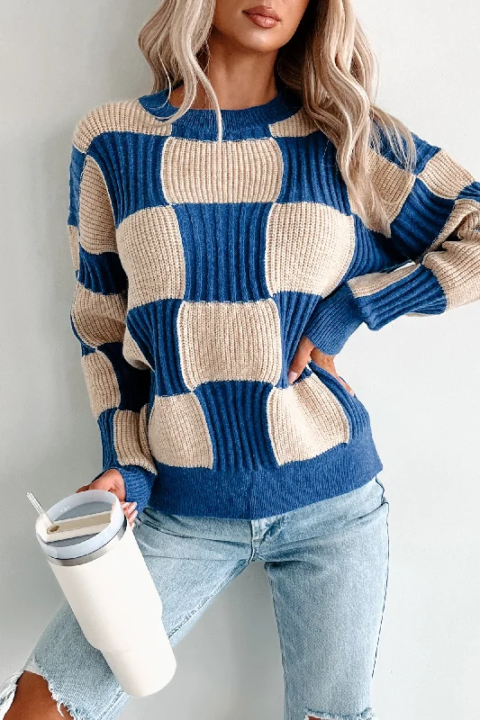 You're Nothing Like Me Checkered Sweater (Royal Blue/Taupe)